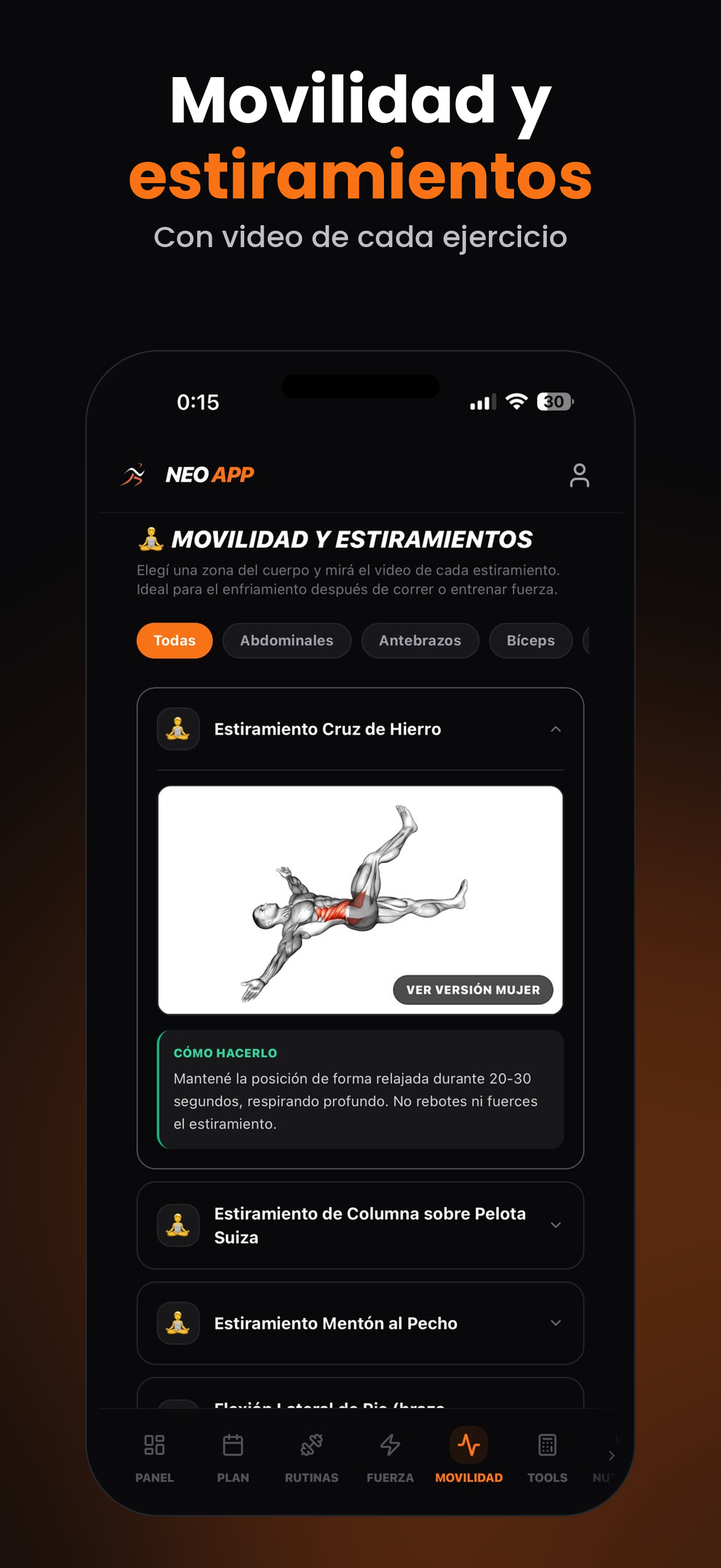 Neo Coach — pantalla de seguimiento de progreso y kilómetros