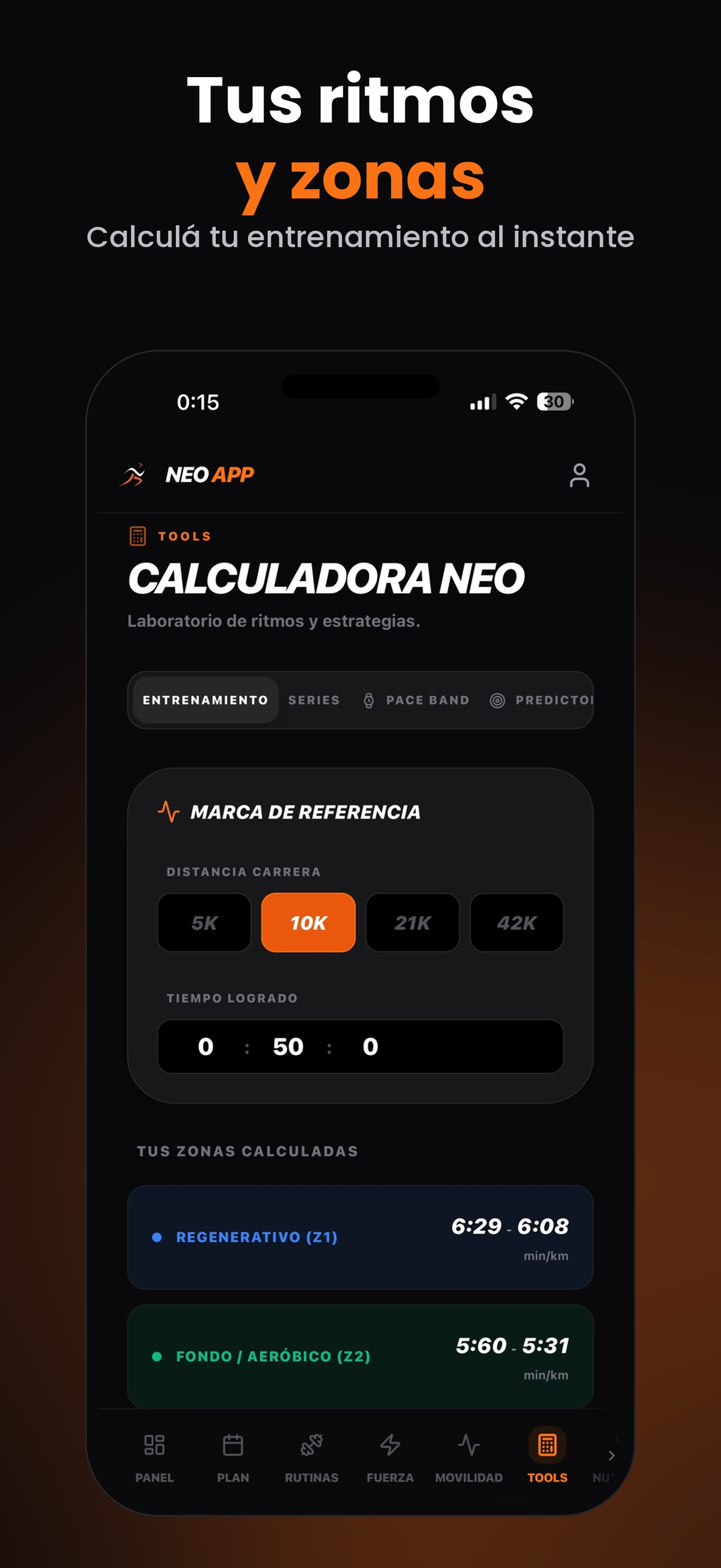 Neo Coach — pantalla de historial de marcas personales